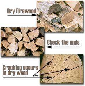 [Photos showing ways to tell if firewood is ready for use]